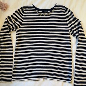 Navy & White Stripe Sweater with jewel accents